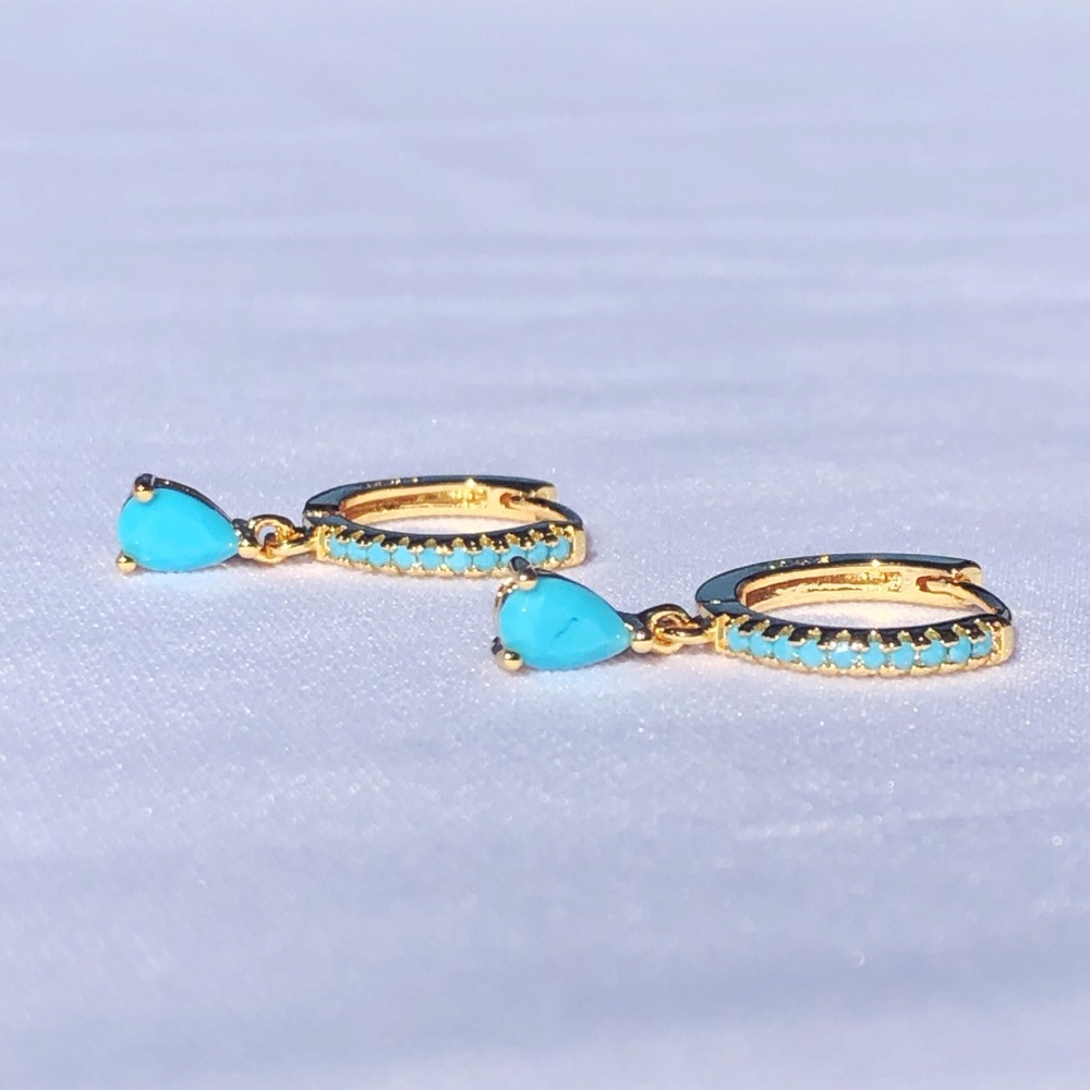 New! “Amy” Turquoise Drop Hoop Earrings - Picture 2 of 3